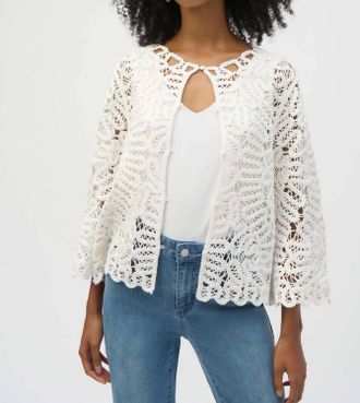 Joseph Ribkoff Crochet Lace Open-Front Cardigan In Vanilla