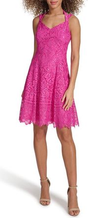 Kensie Corded Lace Halter Cocktail Minidress in Fuchsia at Nordstrom Rack, Size 14
