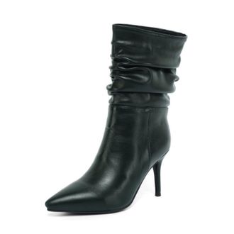 Generic Women Elegant Pointed Toe Ankle Boots with Slip-On Style, 8.5cm,Green,1.5 UK