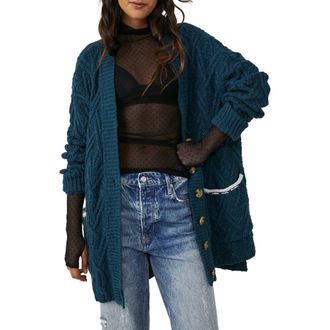 Free People Montana Cable Cotton Cardigan in Varsity Navy at Nordstrom Rack, Size Small
