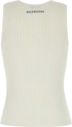 Balenciaga Womens Stretch Wool Blend Tank Top White Nylon Elastane Tops