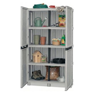 Dmora Armario Para Exteriores O Interiores Multiusos, 3 Puertas M&oacute;viles Y 3 Estantes De Polipropileno, 100% Made In Italy, 100x39h172 Cm, Color Gris Claro, 