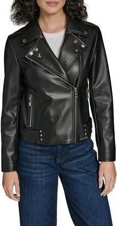 Karl Lagerfeld Moto Jacket With Charm Studs in Black at Nordstrom Rack, Size X-Small