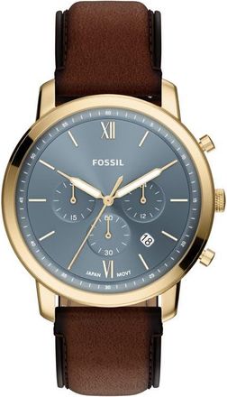 Fossil Neutra Blue Chronograph Leather Strap Watch, 44mm in Brown at Nordstrom
