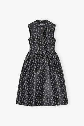Ganni Black Floral Jacquard Midi Dress - Size 10/12