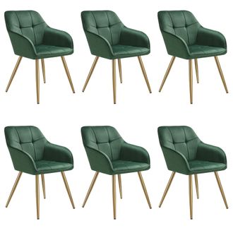 TecTake Dining Chair Marilyn Set Of 6 - Dark Green/Gold in Dark Green | Size: 6 Pack