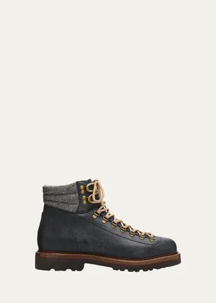 Brunello Cucinelli Mens Leather Lug-Sole Ankle Boots