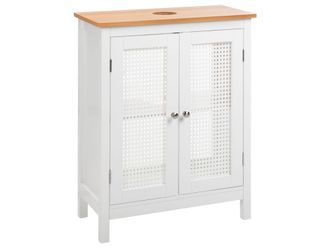 Beliani Beliani - Mobiletto Da Bagno Con Lavabo Con Ripiani Ante Traforate Mdf Bianco 60 X 75 Cm Alamos