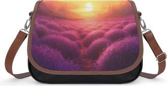 Generic Lavender Field Sunset Crossbody Bags for Women Fashion Leather Shoulder Handbags With Adjustable Strap