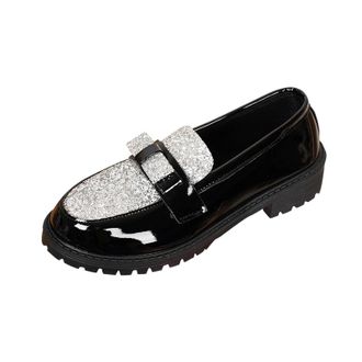 Generic Womens Loafers Slip On Comfortable Walking Shoe Glitter Sparkly Fashionable Classic Non-Slip Casual Chunky Shoes Party Outdoor Silver