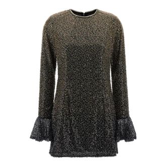 Rotate Rotate Birger Christensen, Kleedjes, Dames, Bruin, L, Leer, Beaded Ls Mini Dress