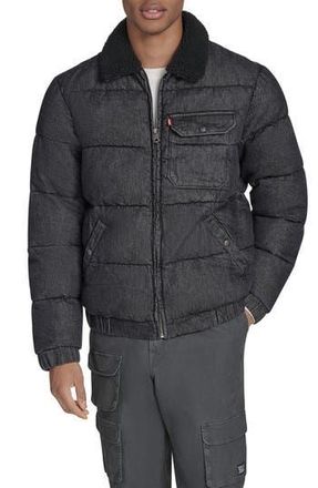Levi's Quilted Denim Jacket with Fleece Collar in Black Denim at Nordstrom Rack, Size X-Large
