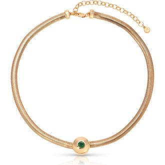 Ettika Cubic Zirconia Disc Herringbone Necklace in Green at Nordstrom
