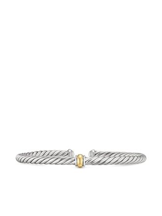 David Yurman 14kt geelgouden Cable Flex Station armband - Zilver