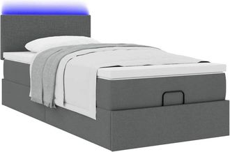 vidaXL Cama Otomana Con Colch&oacute;n Y Led Tela Gris Oscuro 90x200 Cm Vidaxl