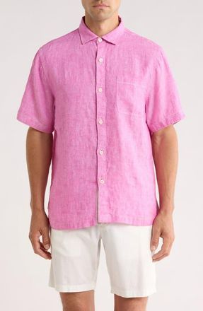 Tommy Bahama Paradise Breezer Short Sleeve Linen Button-Up Shirt in Pink Umbrella at Nordstrom, Size Xx-Large