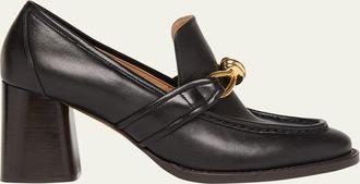 Bottega Veneta Astaire Metallic Knot Leather Heeled Loafers