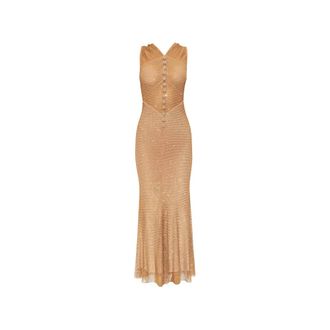 Self Portrait Sequin Mouwloze Maxi Jurk - Dames - Jurken - Beige - Maat: 2XS Leer