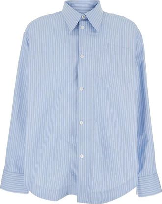 Ami Long Sleeve Wide Shirt With Sharp Collar And Embossed Ami de Coeur