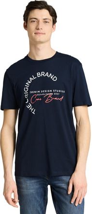 Tom Tailor Denim Kurzarmshirt TOM TAILOR DENIM, Herren, Gr. XXL, sky captain blau, Single Jersey, Obermaterial: 100% Baumwolle, bedruckt, normal h&uuml;ftbedeckend, Rundhal