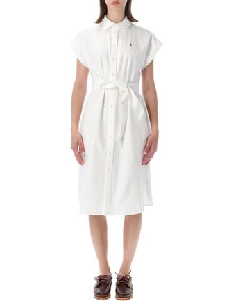 Ralph Lauren White Logo Shirt Collar Midi Dress