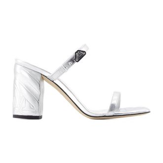 Alexander McQueen Womens Seal Heeled Sandal Silver Calfskin Heels