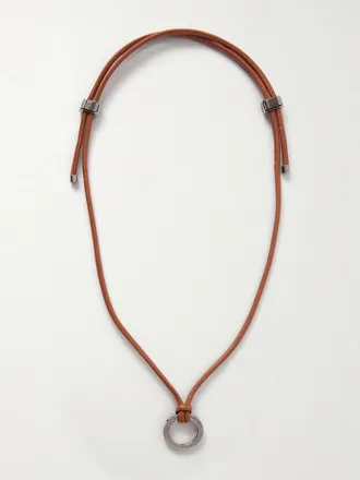 Brunello Cucinelli Collana In Pelle E Metallo Argentato - Marrone