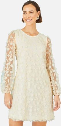 Yumi Long Sleeve Floral Applique Tunic Dress in Ivory at Nordstrom, Size 10