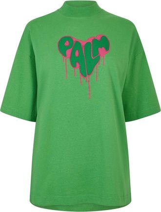 Palm Angels Womens Rhinestones T in Green Fuchsia - Size 10 UK