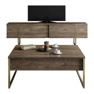 Dmora Set Mueble De Sala Mornasco, Modulado, 2 Puertas, 2 Compartimentos, Color Nogal
