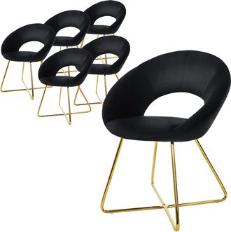 ML Design Ml-design - 6x Sillas De Comedor Negras Ergon&oacute;micas Asiento Tapizado Aspecto Terciopelo Patas De Metal Doradas Con Respaldo Redondo Y Reposabrazos Sil