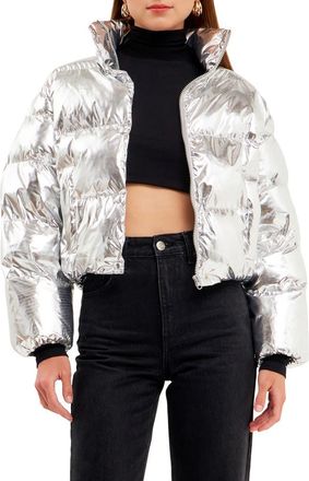 Grey Lab Crop Puffer Jacket in Metallic at Nordstrom, Size Small