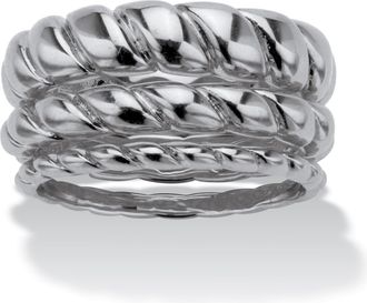 Palm Beach Jewelry Silvertone Shrimp Style Stackable Rings, 3 Piece Set
