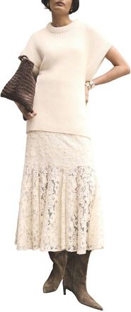 Mint Velvet Lace Flounce Midi Skirt in Ivory at Nordstrom, Size 12