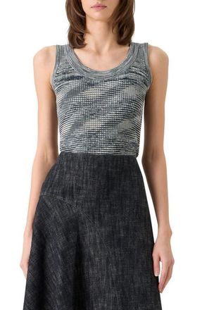 Akris Space Dye Merino Wool Rib Sweater Tank in Black-Cream at Nordstrom, Size 12