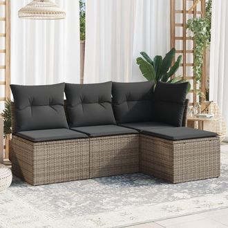 vidaXL Set De Sof&aacute;s De Jard&iacute;n 4 Pzas Y Cojines Rat&aacute;n Sint&eacute;tico Gris Vidaxl