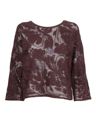 Kangra Cashmere Cropped Open Knit Sequined Top