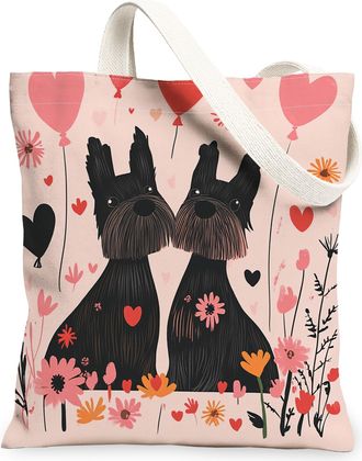 Generic Valentines Day Springer Spaniel Dog Canvas Tote Bag for Shopping 13x15, Fun Couple Puppy Reusable Grocery Print Bag for Women, Lover Beach Aesthetic P