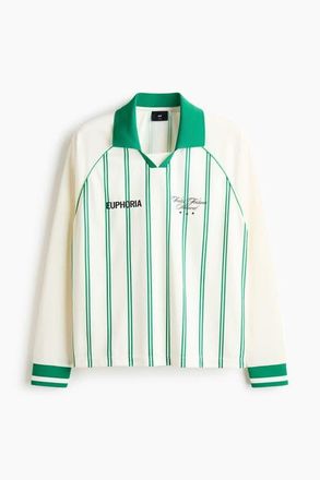 H&M Loose Fit Printed Polo Shirt in White/striped at Nordstrom, Size Xx-Large