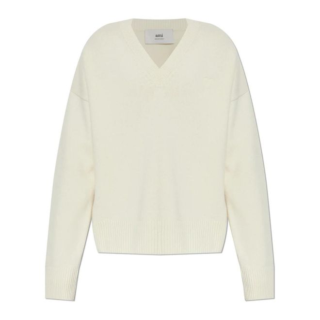 ✩ Ami ✩ Ami V-neck Knitwear, unisex, Beige, Size: 2XL Sweater with logo