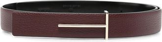 Tom Ford Grained Leather And Spazzolato Slim T Belt