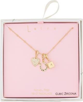 Leith Luck & Love Charm Necklace in Clear- Gold at Nordstrom Rack