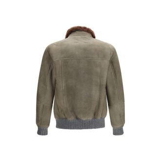 Brunello Cucinelli Waxed Shearling Bomber Jacket - Brown