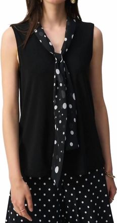 Joseph Ribkoff V-Neck Tie Front Sleeveless Top In Black/vanilla