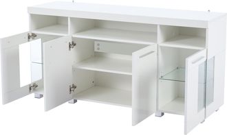 STILVORA Aparador Con 3 Cajones, 6 Compartimentos Y Led, Para Sal&oacute;n, En Mdf Y Vidrio Templado, Blanco, 140&times;40&times;70 Cm