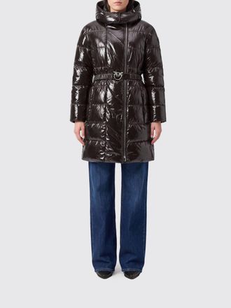 Pinko Knee-Length Quilted Puffer Jacket with a Hood and a Logo Buckle Belt