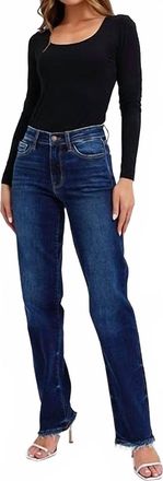 Judy Blue Med Rise Straight Leg With Fray Hem Jean In Dark Wash