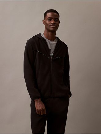 Calvin Klein Jeans Calvin Klein Mens Fleece Logo Piping Classic Zip Hoodie - Black - XS