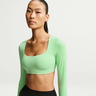Nike Womens Zenvy Light-Support Padded Long-Sleeve Sports Bra in Green | IO3117-391