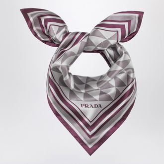 Prada Foulard color malva stampato in twill di seta 55x55